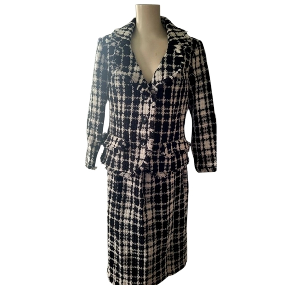 Ashro Dresses & Skirts - Ashro Classic Designer Look Bouclè Black and White Plaid 2pc Skirt Set Size 12